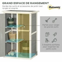 Outsunny Armoire Abri De Jardin Remise Pour Outils - Grande Porte Verrouillable Loquet - 2 étagères - Toit Bitumé Incliné Bois De Sapin Blanc Gris - Gris 11 Outsunny Armoire Abri De Jardin Remise Pour Outils - Grande Porte Verrouillable Loquet - 2 étagères - Toit Bitumé Incliné Bois De Sapin Blanc Gris - Gris -Rangement de jardin Soldes 64908174 5