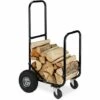 Relaxdays Chariot Pour Bûches En Bois, En Acier, 107,5 X 52 X 58 Cm, Sur 2 Roues Et 2 Roulettes, Capacité De 60 Kg, Noir -Rangement de jardin Soldes 65033083 1