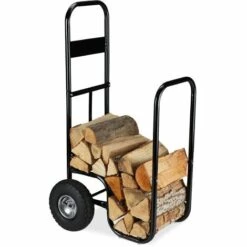 Relaxdays Chariot Pour Bûches, En Acier, 85 X 72 X 30 Cm, Roues Pneumatiques, Capacité 60 Kg, Intérieur, Extérieur, Noir