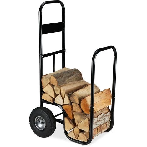 Relaxdays Chariot Pour Bûches, En Acier, 85 X 72 X 30 Cm, Roues Pneumatiques, Capacité 60 Kg, Intérieur, Extérieur, Noir 3 Relaxdays Chariot Pour Bûches, En Acier, 85 X 72 X 30 Cm, Roues Pneumatiques, Capacité 60 Kg, Intérieur, Extérieur, Noir