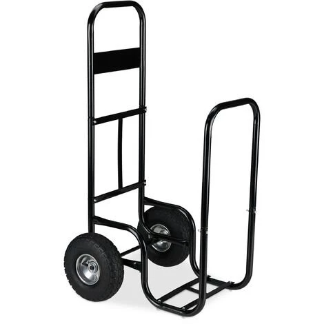 Relaxdays Chariot Pour Bûches, En Acier, 85 X 72 X 30 Cm, Roues Pneumatiques, Capacité 60 Kg, Intérieur, Extérieur, Noir 4 Relaxdays Chariot Pour Bûches, En Acier, 85 X 72 X 30 Cm, Roues Pneumatiques, Capacité 60 Kg, Intérieur, Extérieur, Noir – Image 2