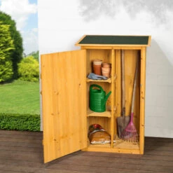 TECTAKE Armoire De Jardin Adossée Taman 75 X 56 X 118 Cm - Maison De Jardin, Cabane De Jardin, Remise De Jardin - Marron -Rangement de jardin Soldes 65648624 2