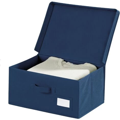 WENKO Boîte De Rangement Tissu, Housse De Rangement Vêtement, Air L, 44 X 33 X 19 Cm - Bleu 3 WENKO Boîte De Rangement Tissu, Housse De Rangement Vêtement, Air L, 44 X 33 X 19 Cm - Bleu
