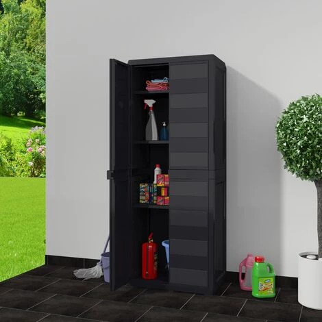 LES TENDANCES Armoire De Rangement De Jardin Avec 3 étagères Noir 4 LES TENDANCES Armoire De Rangement De Jardin Avec 3 étagères Noir – Image 2