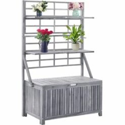 LES TENDANCES Boîte De Rangement Avec Treillis Gris 99x55x160cm Bois D'acacia