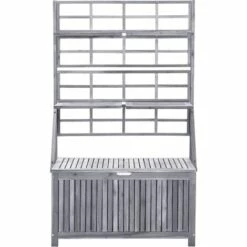 LES TENDANCES Boîte De Rangement Avec Treillis Gris 99x55x160cm Bois D'acacia -Rangement de jardin Soldes 66923500 3