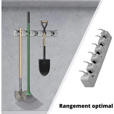 Lot De 2x Accroche Balai Mural ARTECSIS – 5 Emplacements Et 6 Crochets – 44,6x10x7 Cm - Porte Balais Mural - Porte Outils Mural 6 Lot De 2x Accroche Balai Mural ARTECSIS – 5 Emplacements Et 6 Crochets – 44,6x10x7 Cm - Porte Balais Mural - Porte Outils Mural – Image 4