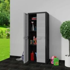 DOC&ET² Armoire De Rangement De Jardin Avec 3 étagères Noir Et Gris