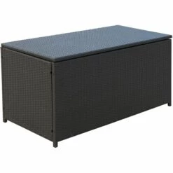 Outsunny Coffre Malle De Rangement 118L X 54l X 59H Cm Résine Tressée Imitation Rotin Café Foncé - Marron