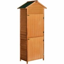 HOMCOM Armoire De Jardin Remise Pour Outils 79L X 49l X 190H Cm 2 Portes 2 étagères Toit Bitumé étanche Bois Sapin Pré-huilé - Marron