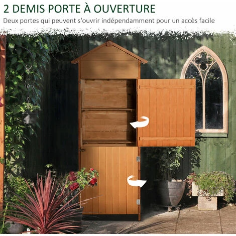HOMCOM Armoire De Jardin Remise Pour Outils 79L X 49l X 190H Cm 2 Portes 2 étagères Toit Bitumé étanche Bois Sapin Pré-huilé - Marron 6 HOMCOM Armoire De Jardin Remise Pour Outils 79L X 49l X 190H Cm 2 Portes 2 étagères Toit Bitumé étanche Bois Sapin Pré-huilé - Marron – Image 4