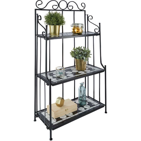 TECTAKE Etagère De Jardin, Etagère Escalier à Plantes Et Fleurs, Etagère En Métal Et Mosaïque 61 Cm X 29 Cm X 114 Cm Blanc Noir - Noir/blanc 4 TECTAKE Etagère De Jardin, Etagère Escalier à Plantes Et Fleurs, Etagère En Métal Et Mosaïque 61 Cm X 29 Cm X 114 Cm Blanc Noir - Noir/blanc – Image 2
