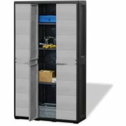 Armoire De Rangement De Jardin Avec Noir Et Gris 4 Etagères VidaXL -Rangement de jardin Soldes 8171919 4