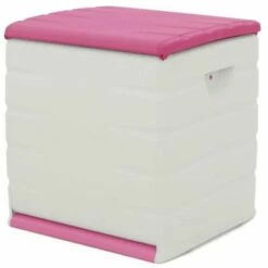 PLASTIKEN Coffre Cadenassable Avec Roulettes - 190 L - Fonctionnel Et Esthétique - Beige Et Fushia